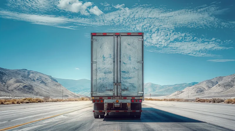 Puertas del contenedor de un tráiler en ruta