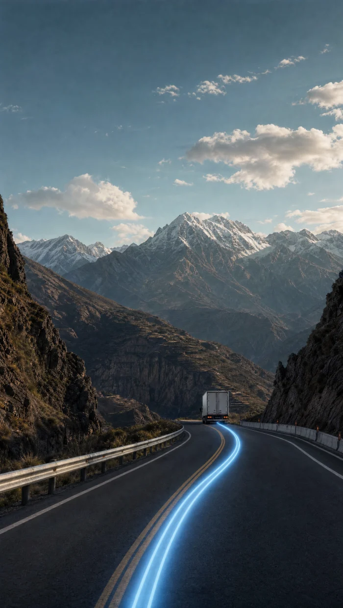 Camión refrigerado en carretera de montaña